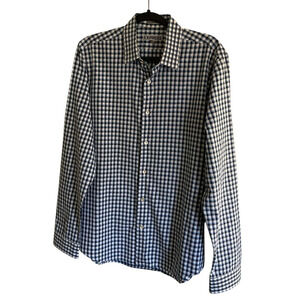 Express Mens Fitted Button Down Shirt Size Large Blue White Checkered